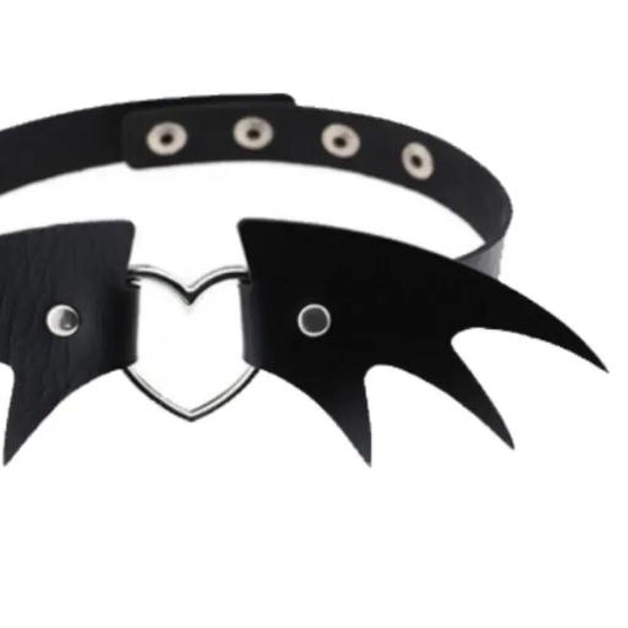 Black Faux Leather Bat Wing Heart Ring Gothic Choker