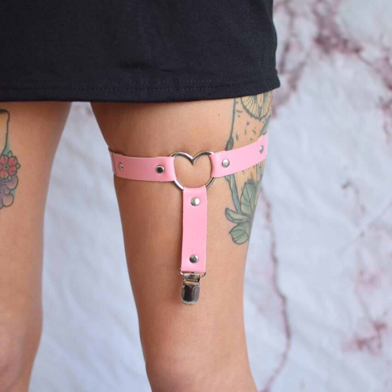 Pink Faux Leather Heart Leg Harness