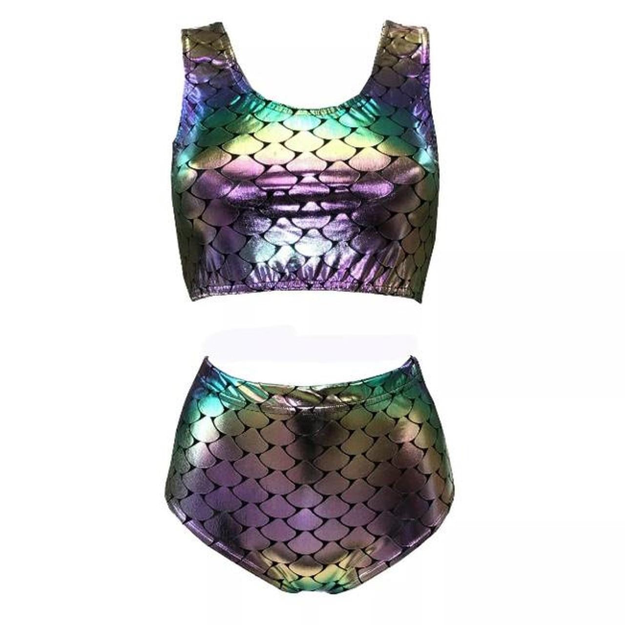 Metallic Rainbow Mermaid Shorts Crop Top Co-Ord Festival Set