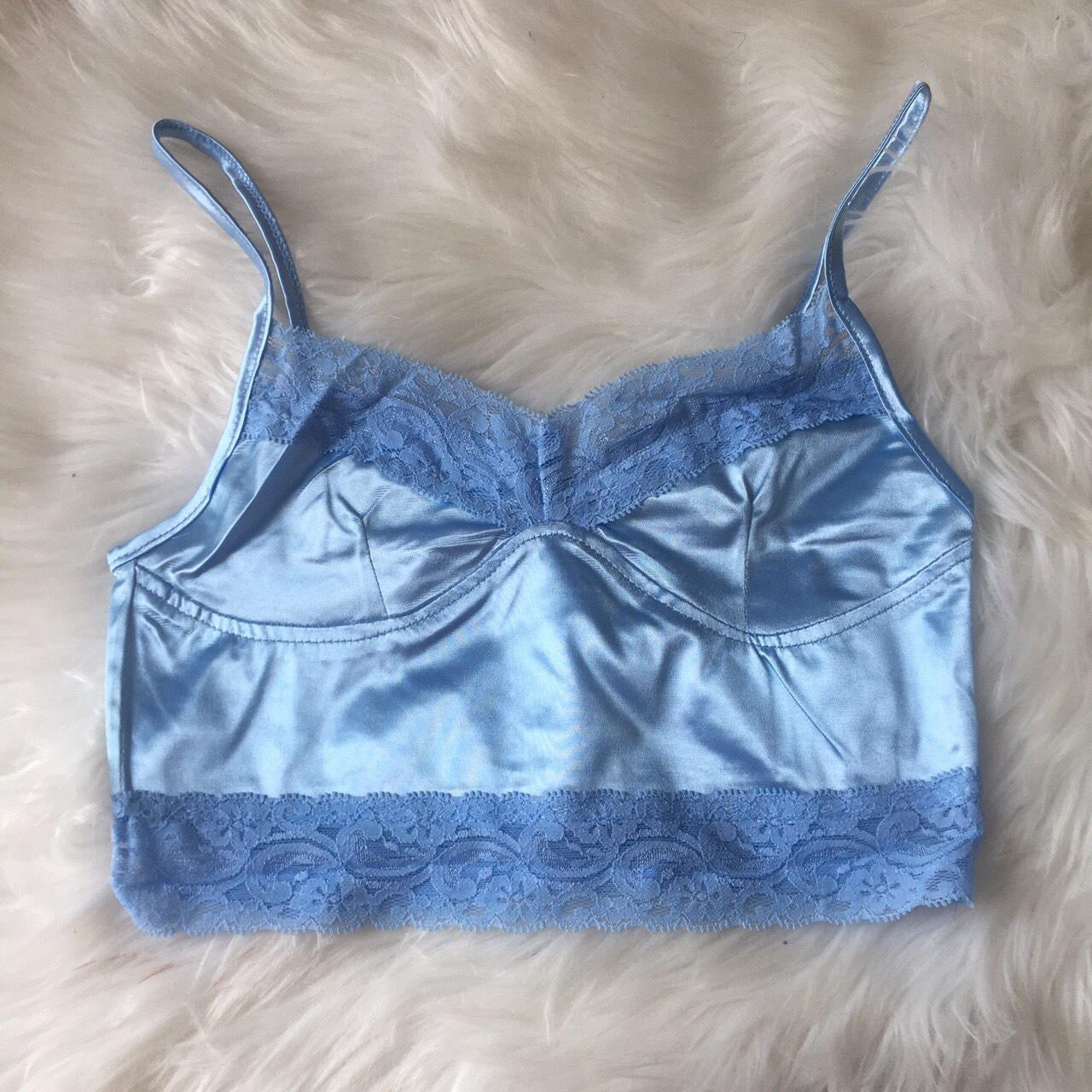 Blue Satin Lace Bralet Crop Top