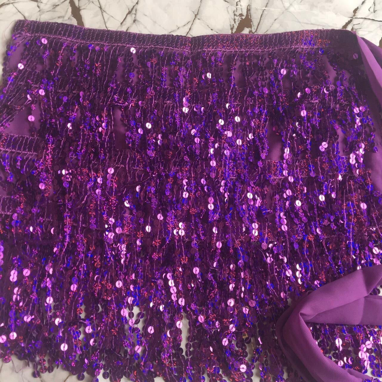 Purple Sequin Tassel Wrap Mini Skirt