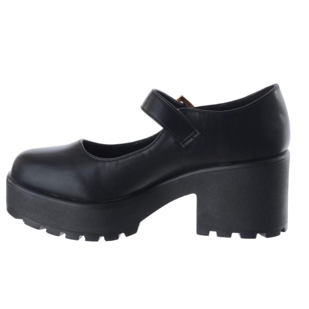 Black Matte Faux Leather Chunky Mary Jane Shoes