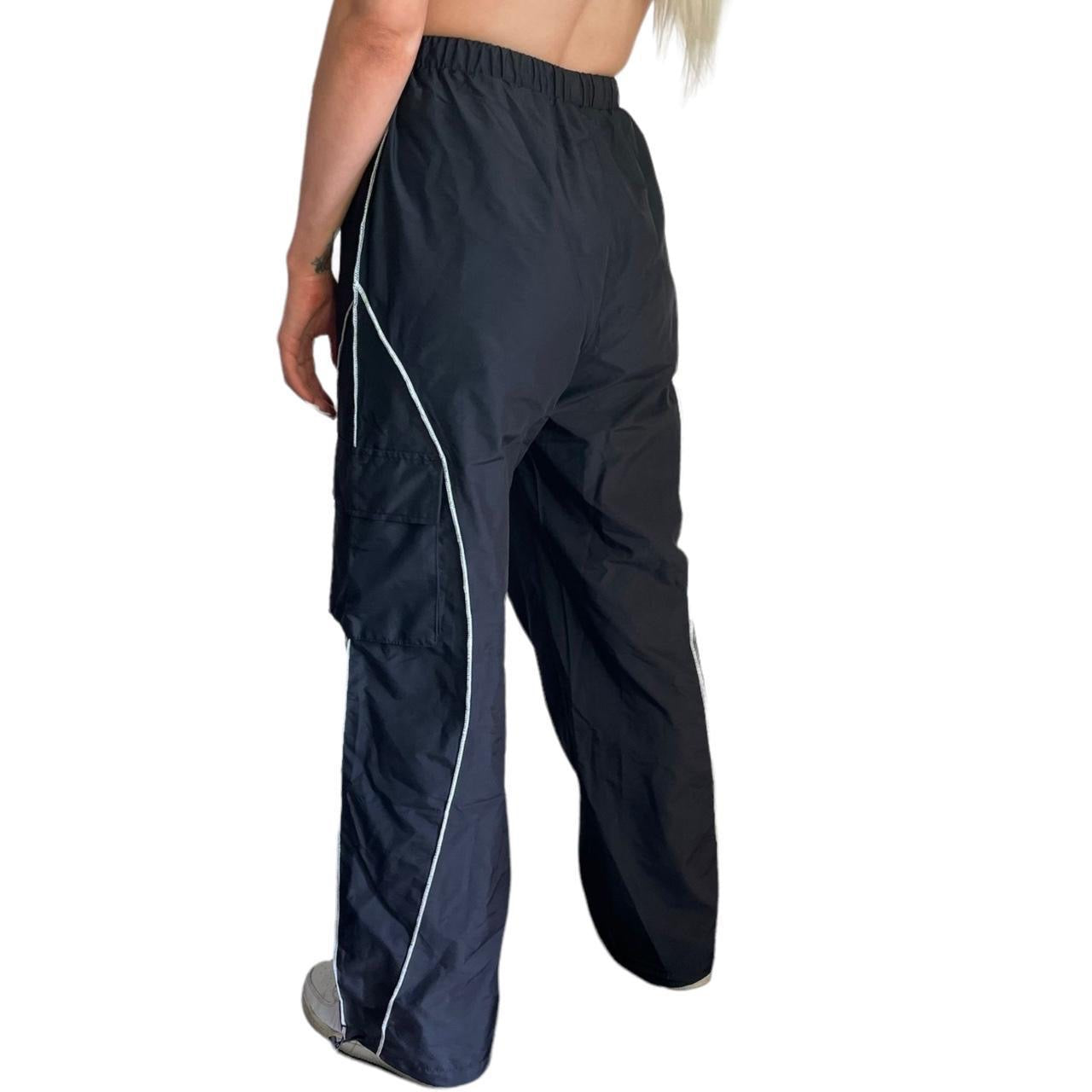 Black Wide Leg Baggy Cargo Tracksuit Bottoms