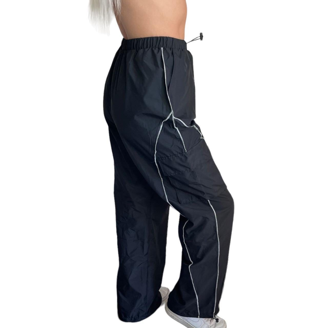 Black Wide Leg Baggy Cargo Tracksuit Bottoms