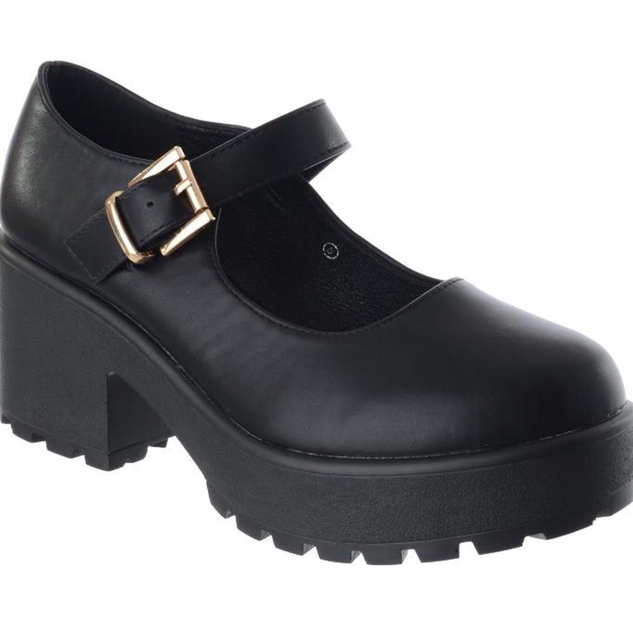 Black Matte Faux Leather Chunky Mary Jane Shoes