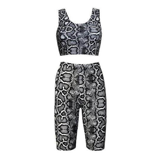 Grey Snakeskin Print Shorts Crop top Co-Ord Festival Set