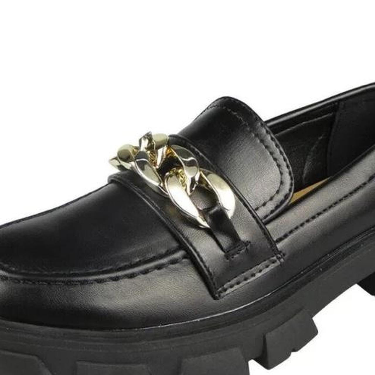 Black Faux Leather Chunky Chain Loafers