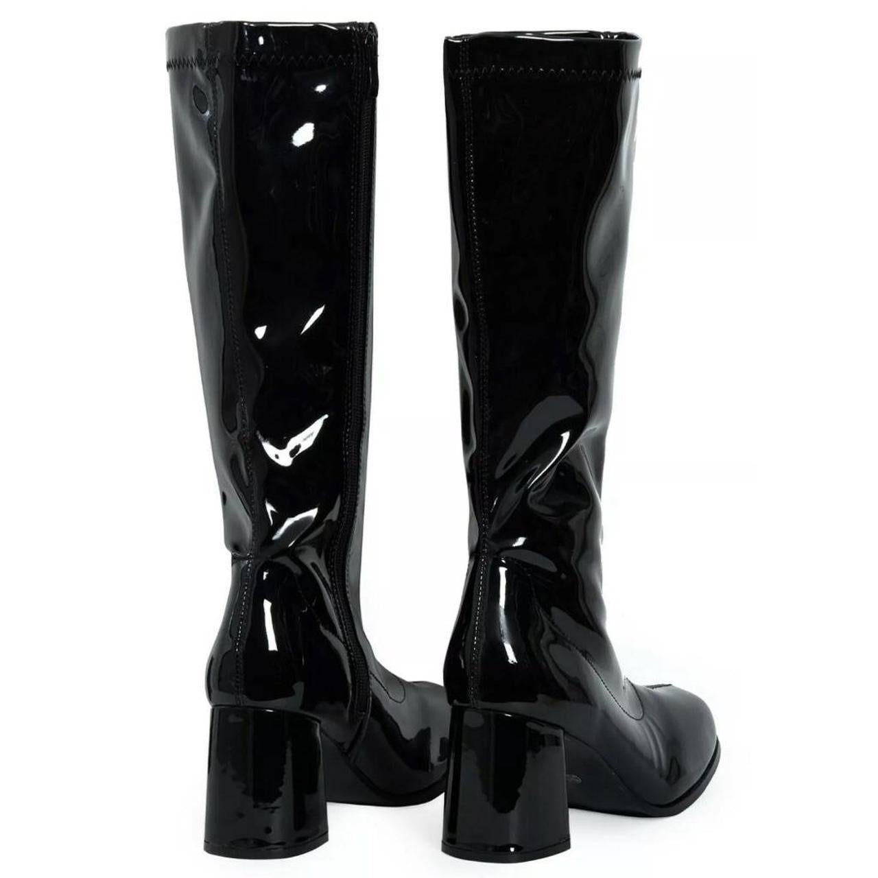 Black Patent Faux Leather Go Go Knee High Boots