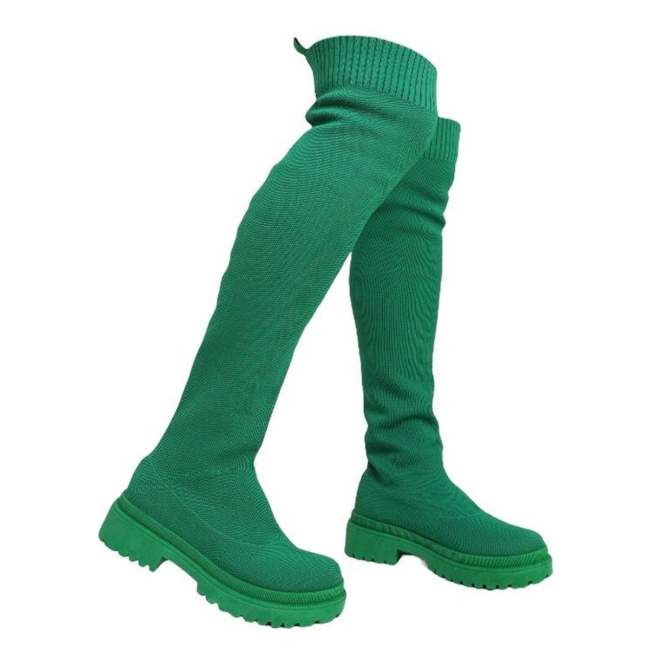 Green Over Knee Chunky Sock Boots