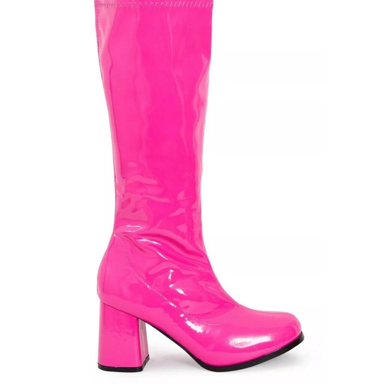 Hot Pink Patent Faux Leather Go Go Knee High Boots