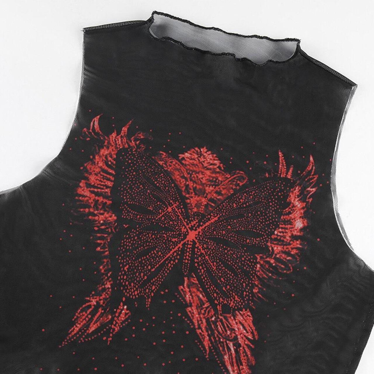 Black Mesh Butterfly Print Tank Crop Top