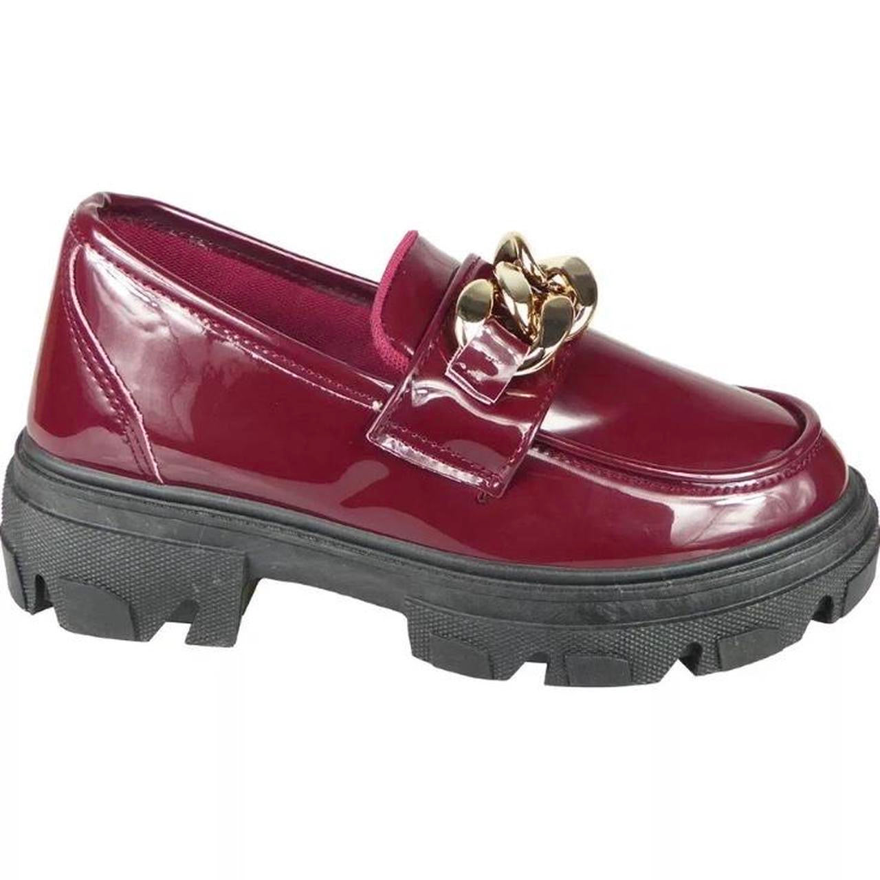 Red Patent Gold Chain Chunky Loafers