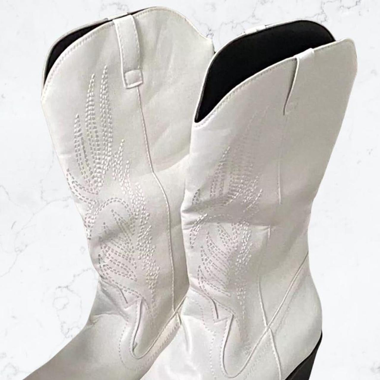 White Faux Leather Cowboy Western Boots