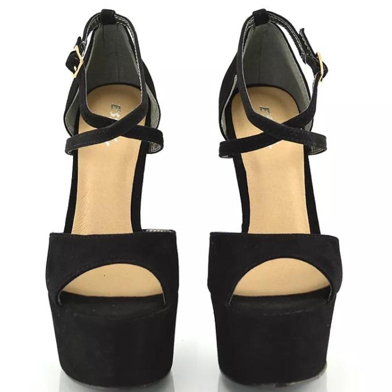 Black Suede Platform Open Toe Stiletto Heels