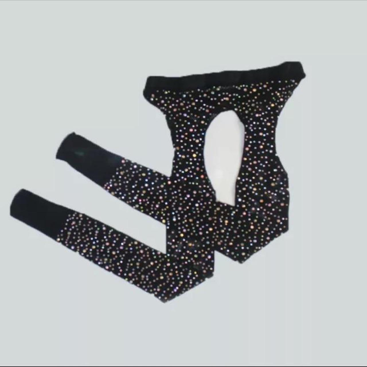 Black Cut Out Suspender Rhinestone Tights