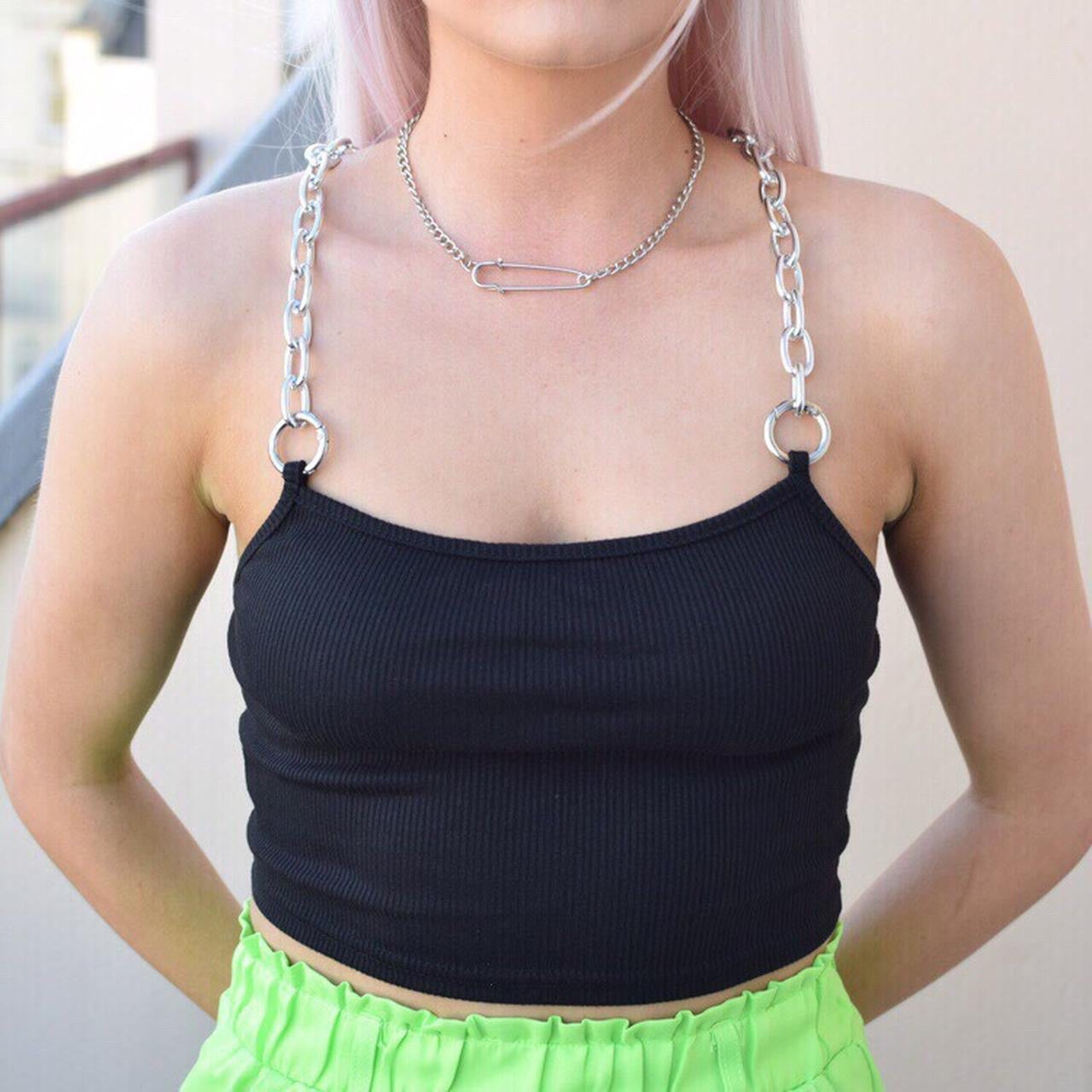 Black Chain Strap Techno Crop Top