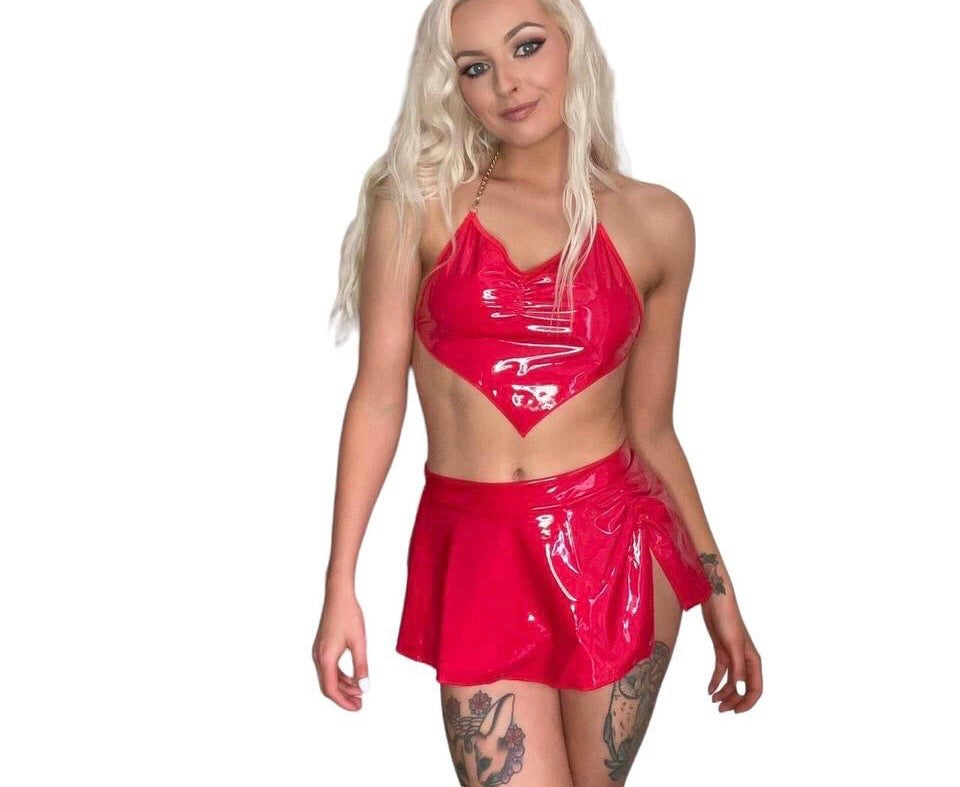 PVC Faux Leather Skirt Co-Ord Festival Set