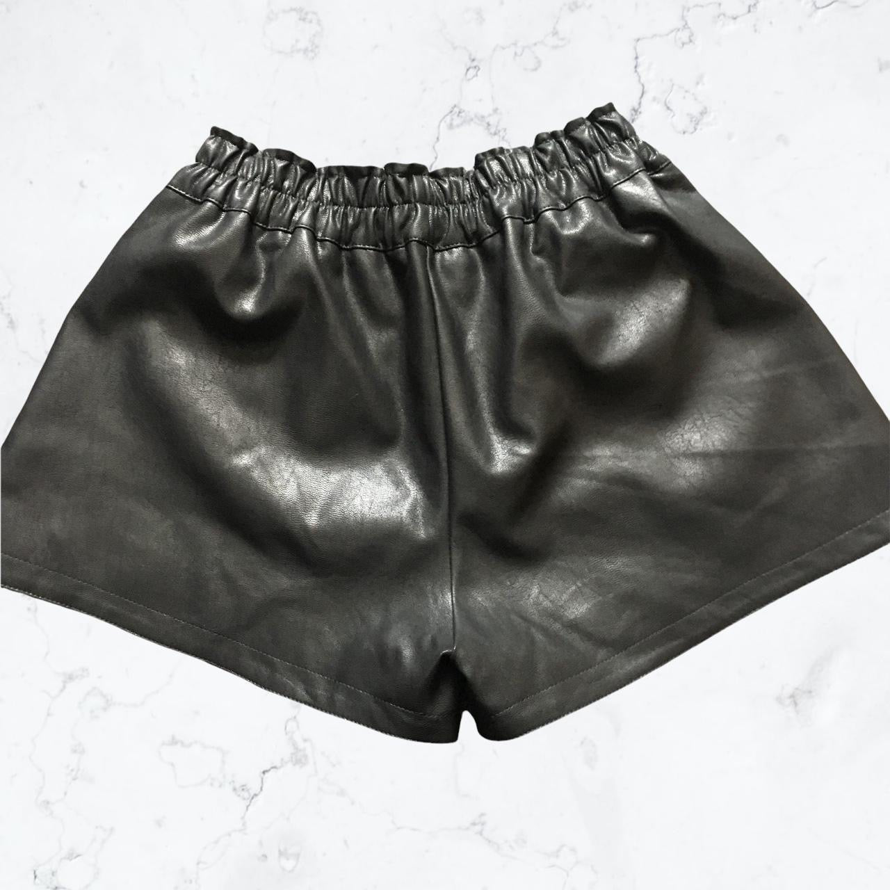 Black Faux Leather Paperbag Shorts