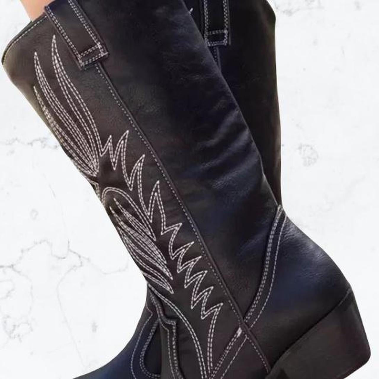 Black Faux Leather Cowboy Western Boots