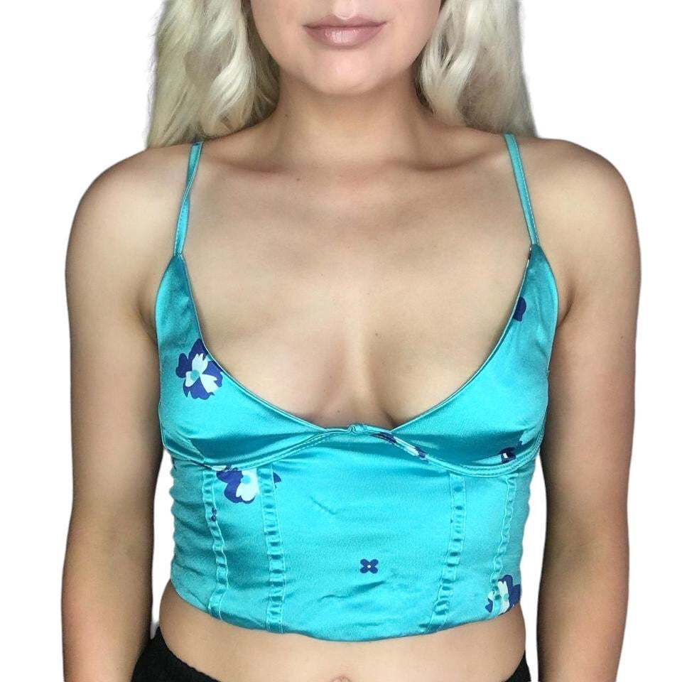 Blue Floral Silk Corset Crop Top