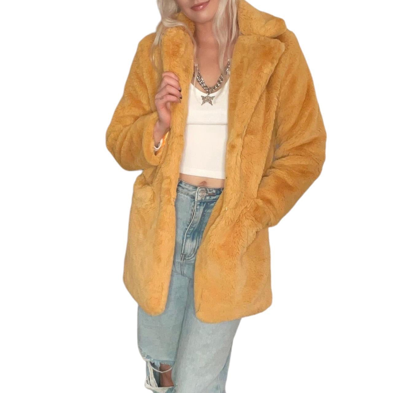 Yellow Faux Fur Long Coat