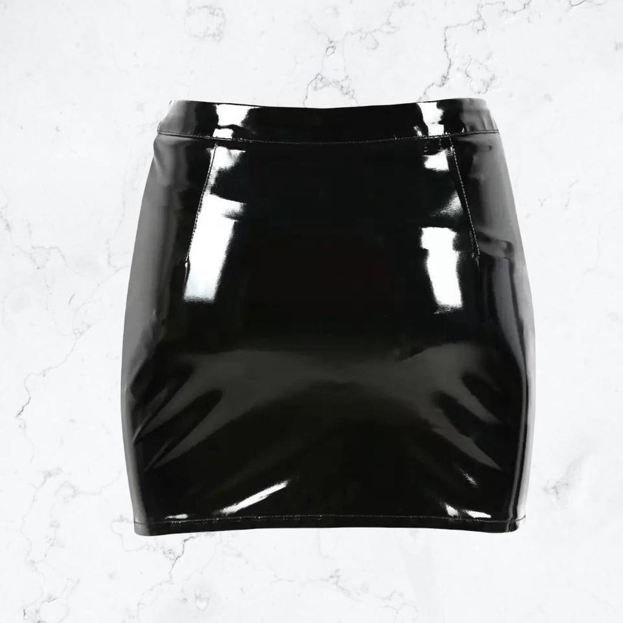 Black PVC Faux Leather Buckle Mini Skirt