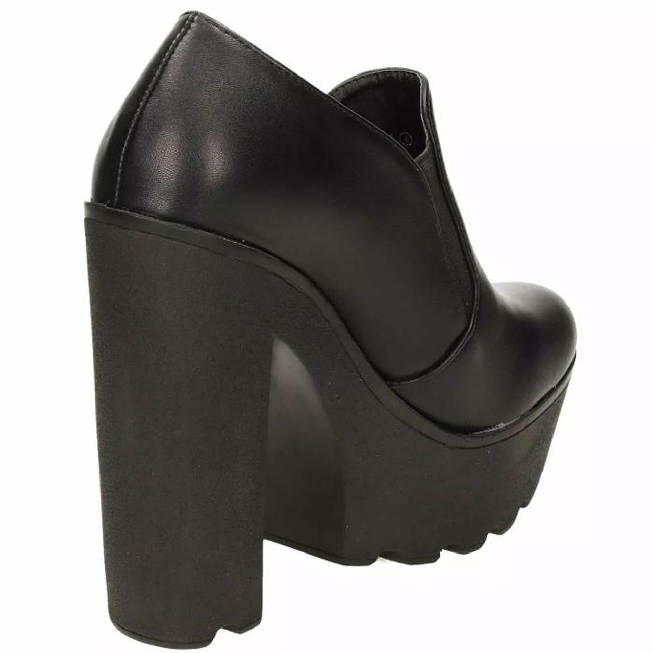 Black Faux Leather Chunky Mary Jane Heels