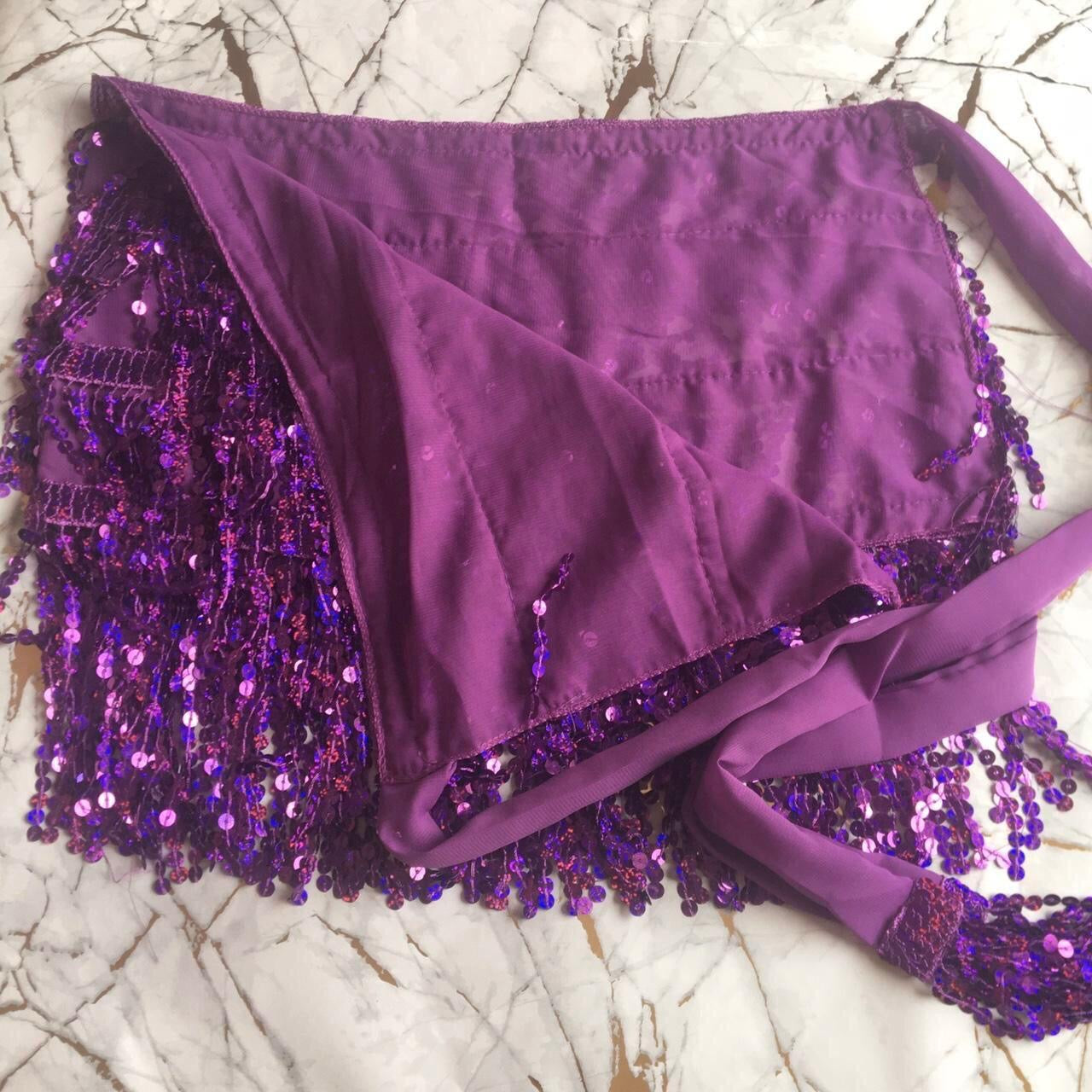 Purple Sequin Tassel Wrap Mini Skirt