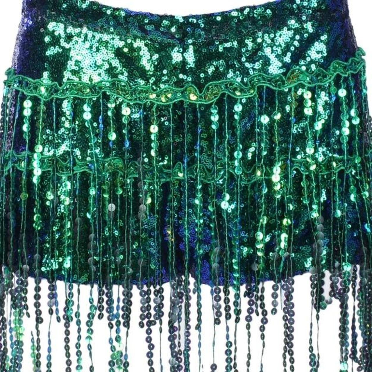 Green Sequin Tassel Party Shorts