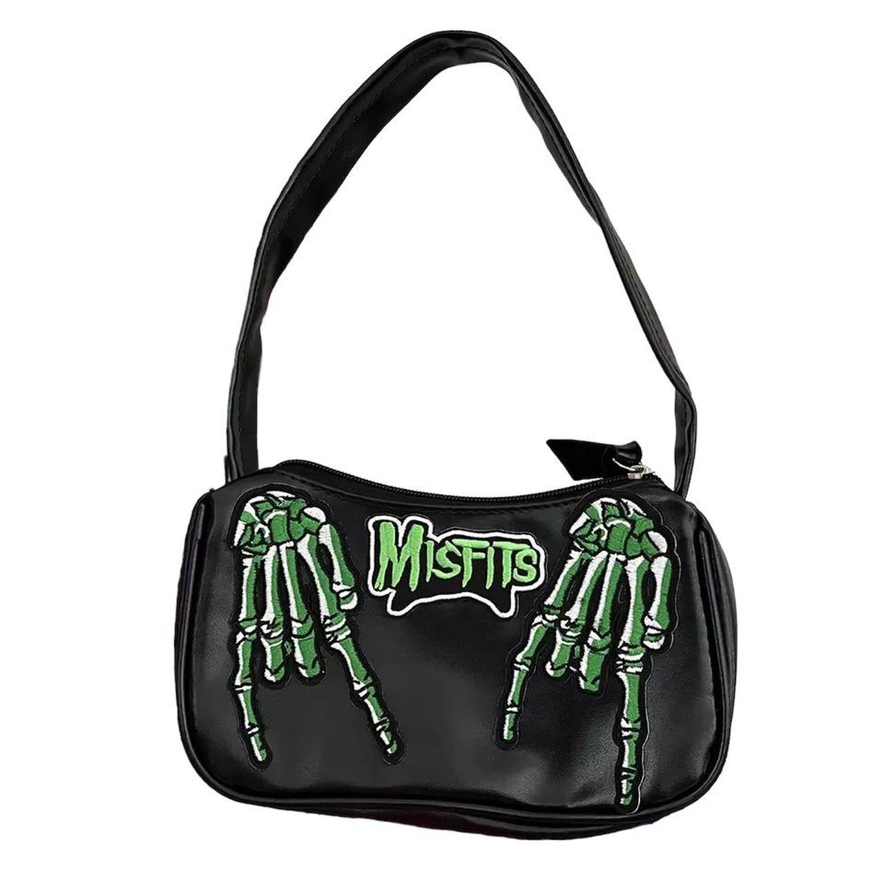 Black Faux Leather Skeleton Patch Punk Shoulder Bag