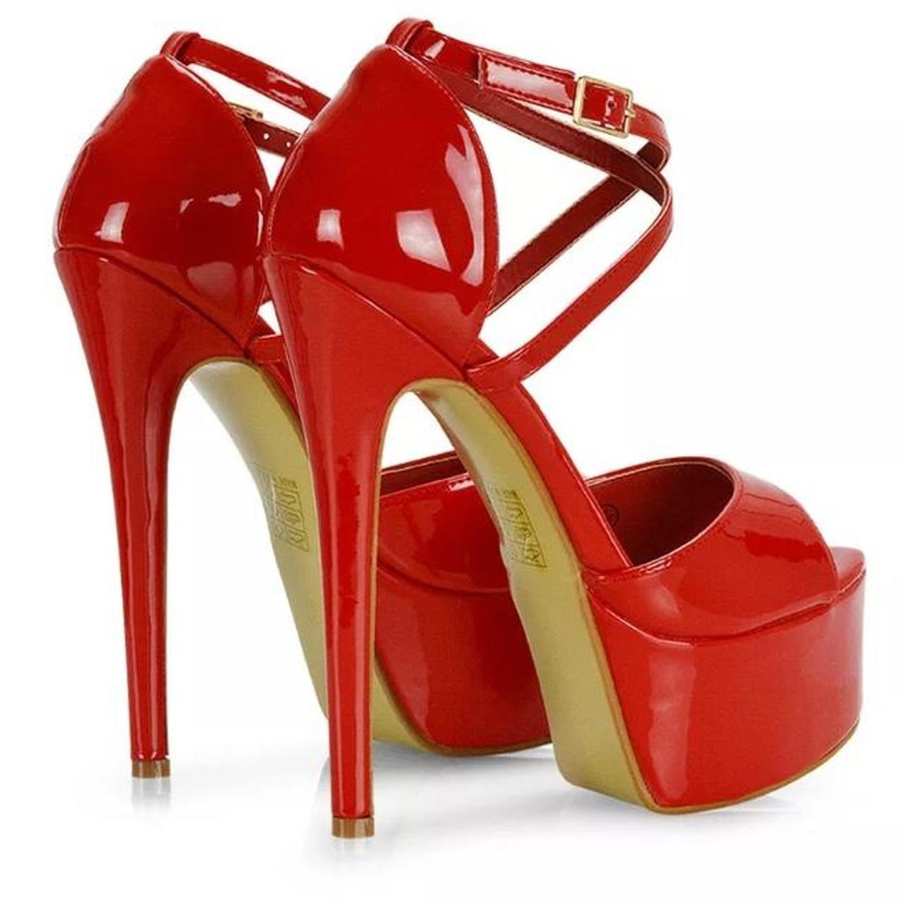 Red Patent Faux Leather Platform Stiletto Heels