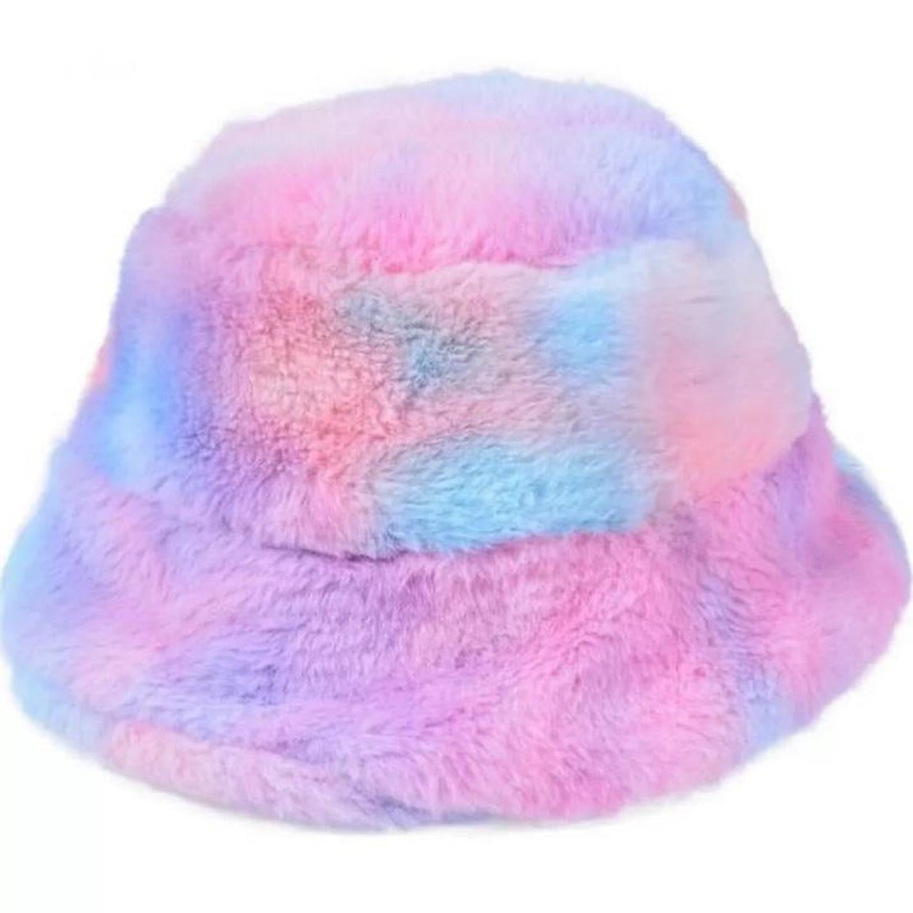 Pastel Multicoloured Fluffy Faux Fur Bucket Hat