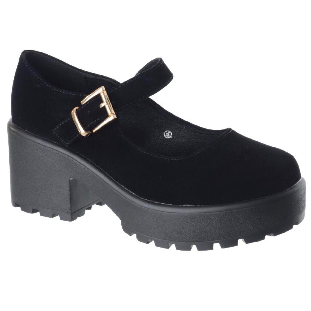 Black Suede Chunky Mary Jane Shoes