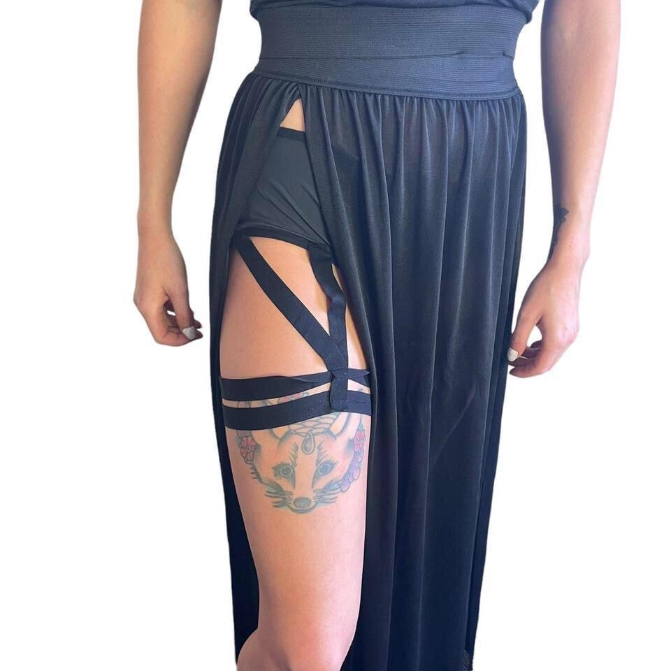 Black Pentagram Harness Gothic Maxi Techno Dress