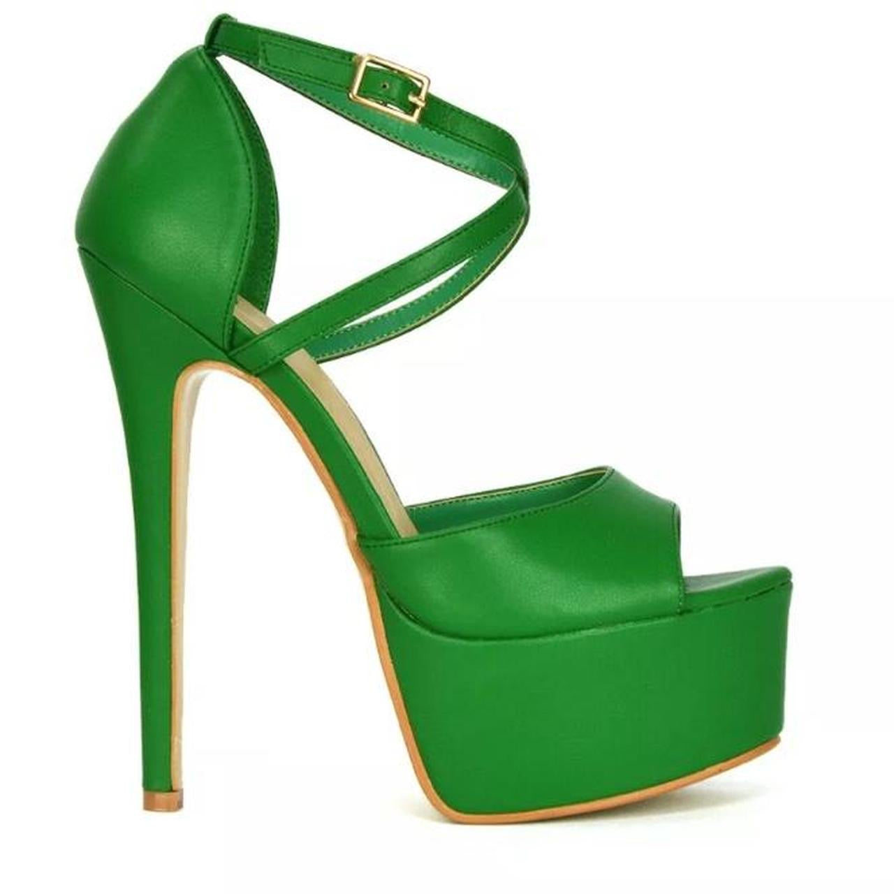 Green Faux Leather Platform Stiletto Heels