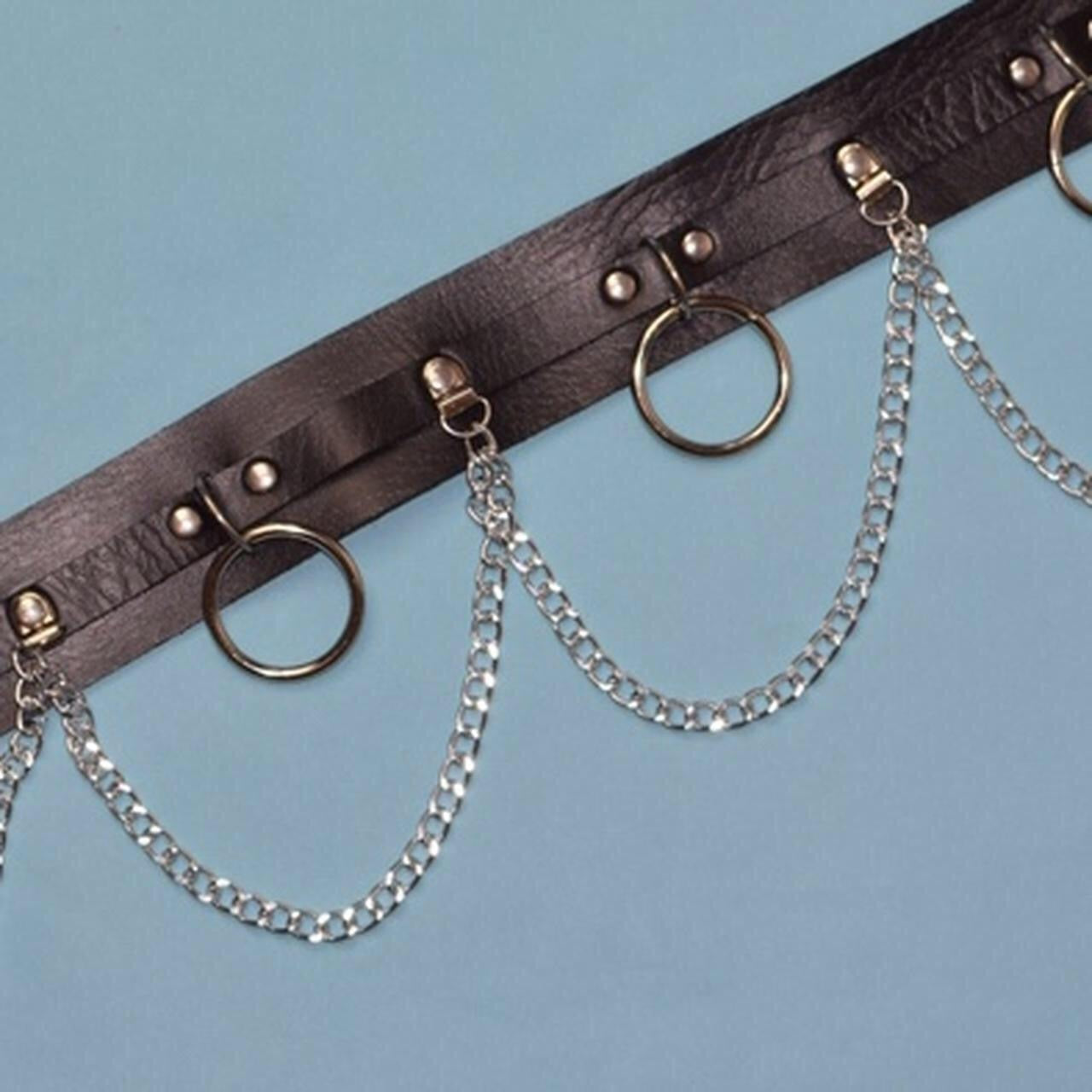 Black Faux Leather Festival O Ring Chain Belt