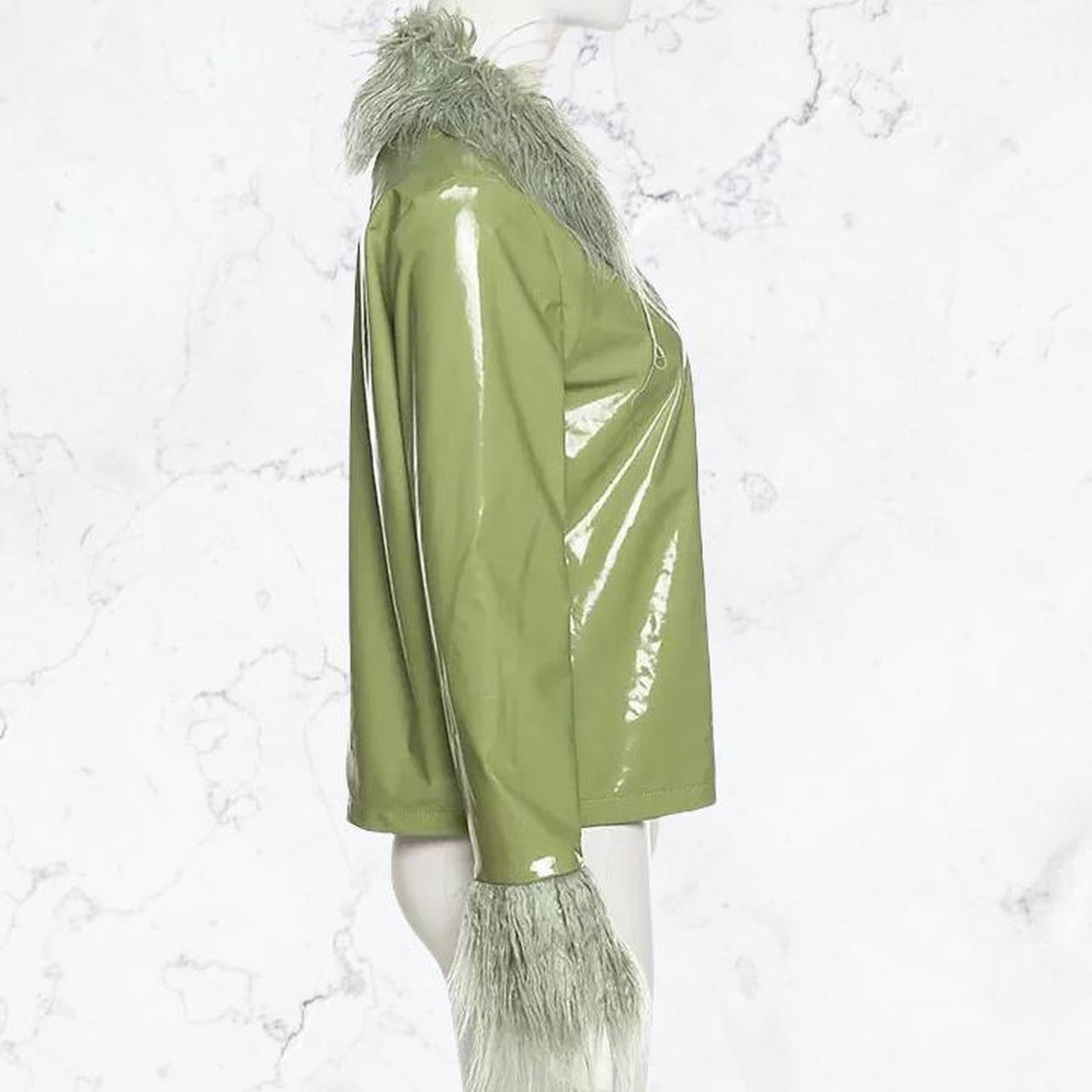 Green PVC Fluffy Faux Leather Jacket