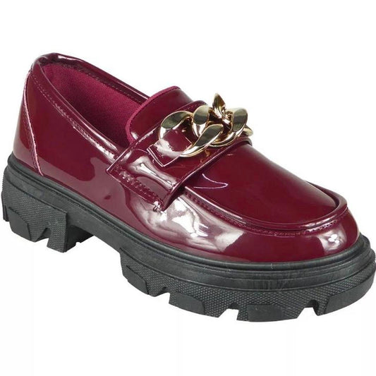 Red Patent Gold Chain Chunky Loafers