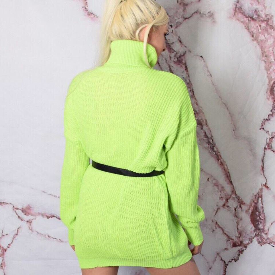 Neon Green Oversized Knitted Jumper Dress