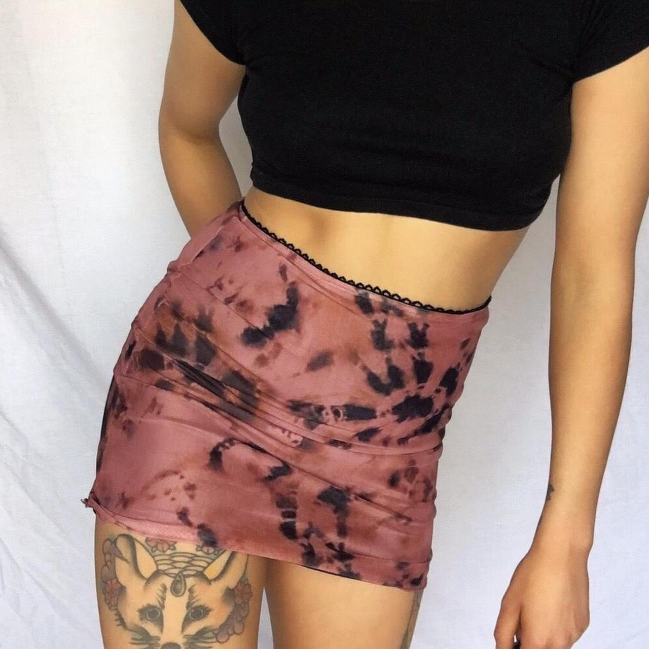 Burnt Pink Tie Dye High Waisted Mesh Mini Skirt