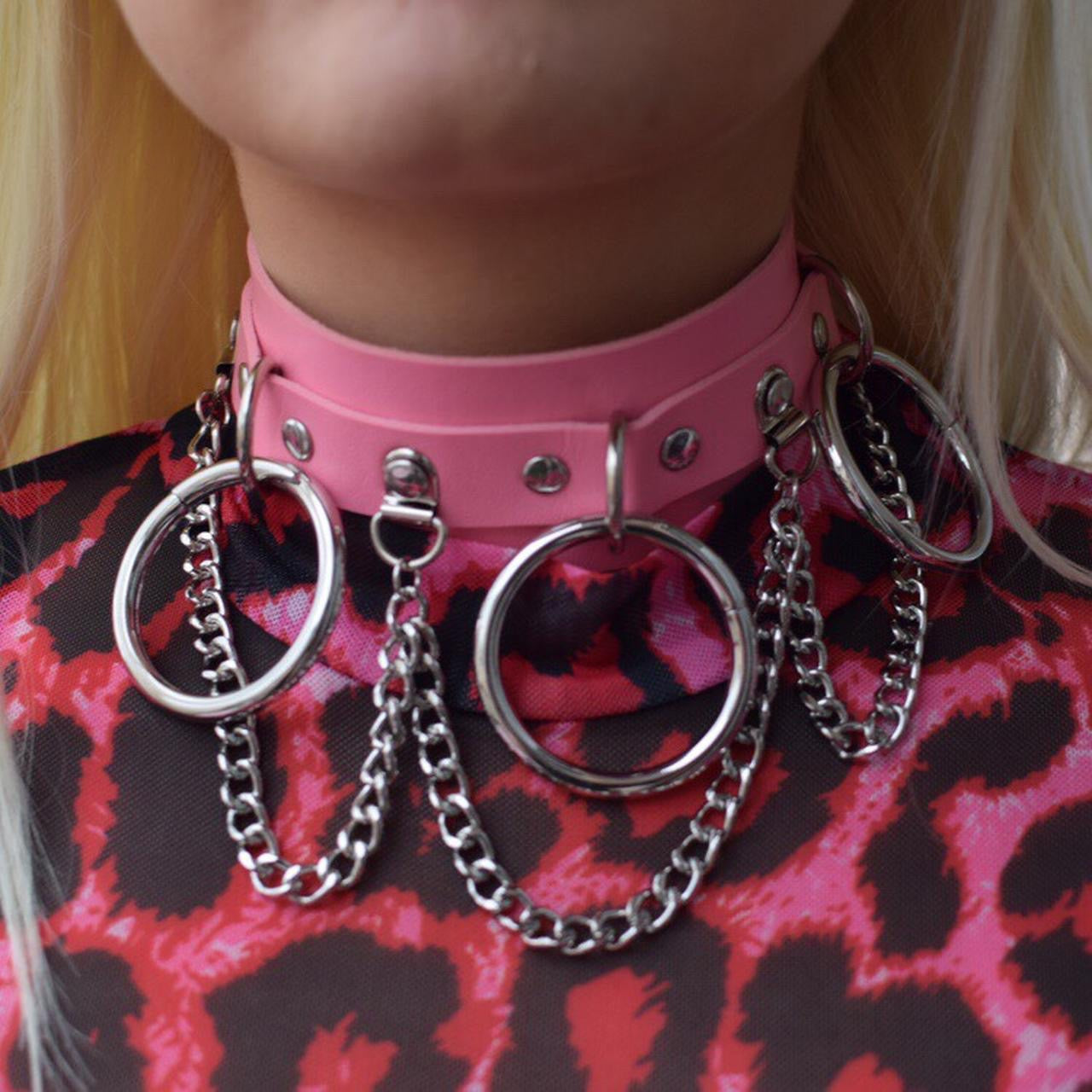 Pink Faux Leather Gothic Chain Choker