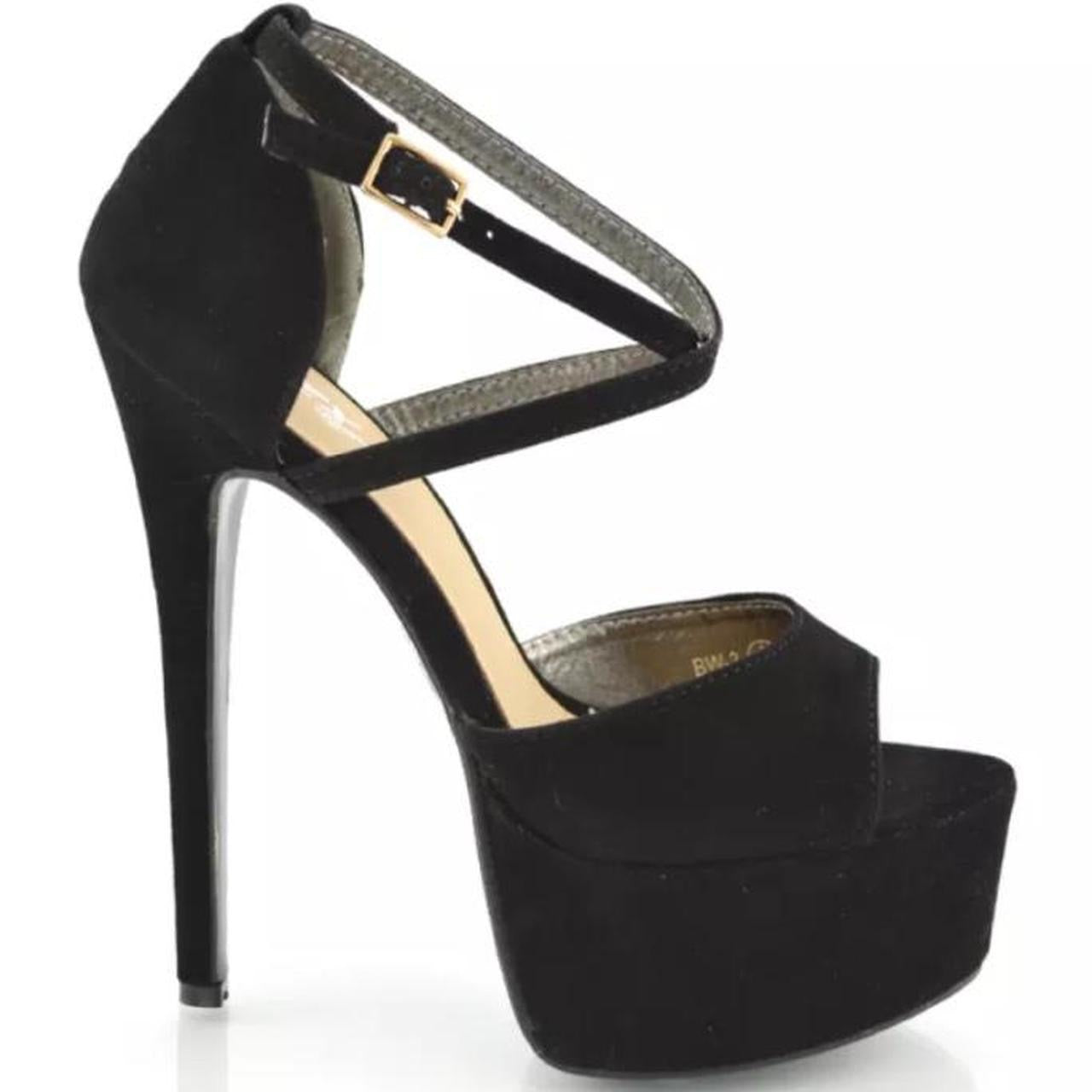 Black Suede Platform Open Toe Stiletto Heels