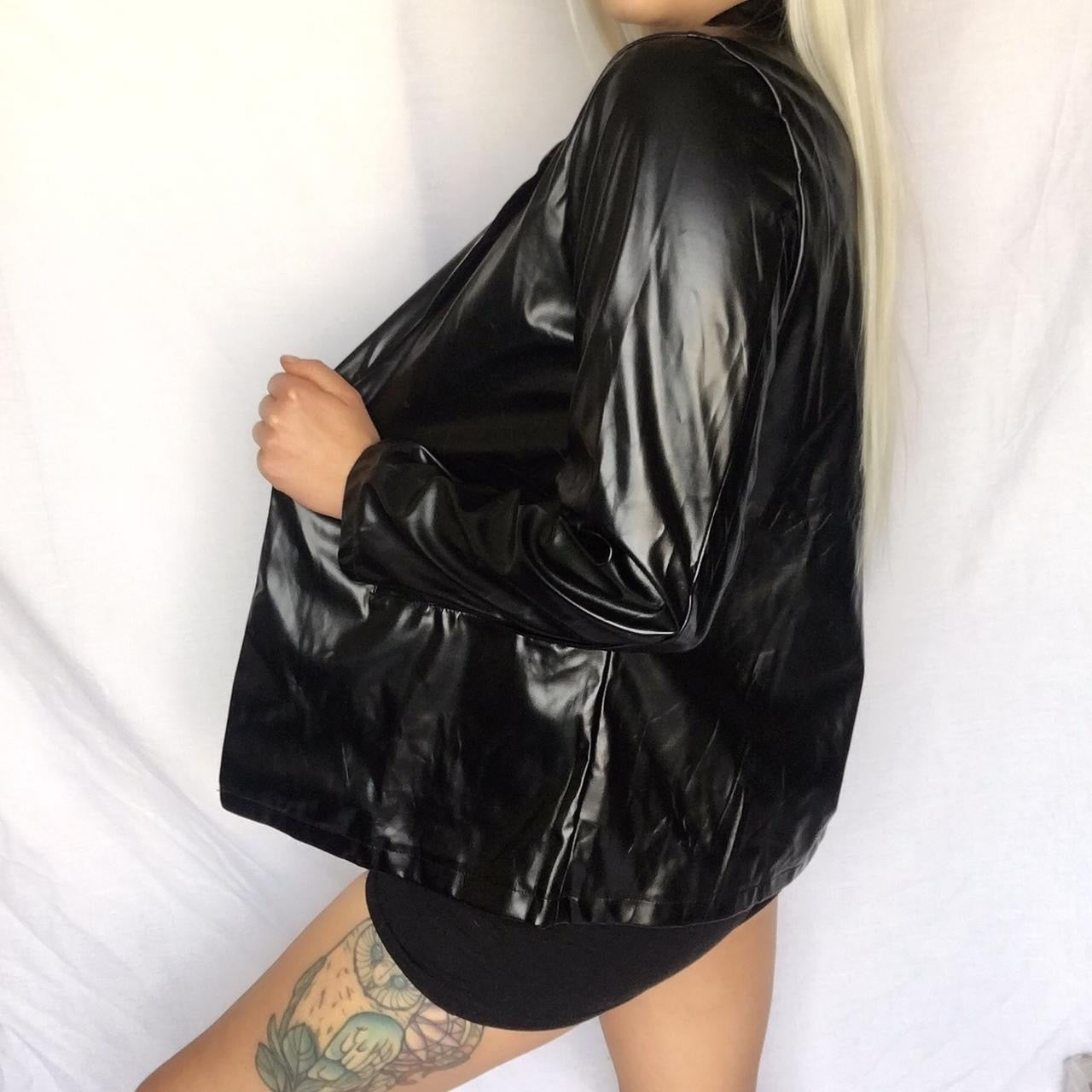 Black Faux Leather Oversized Blazer Jacket