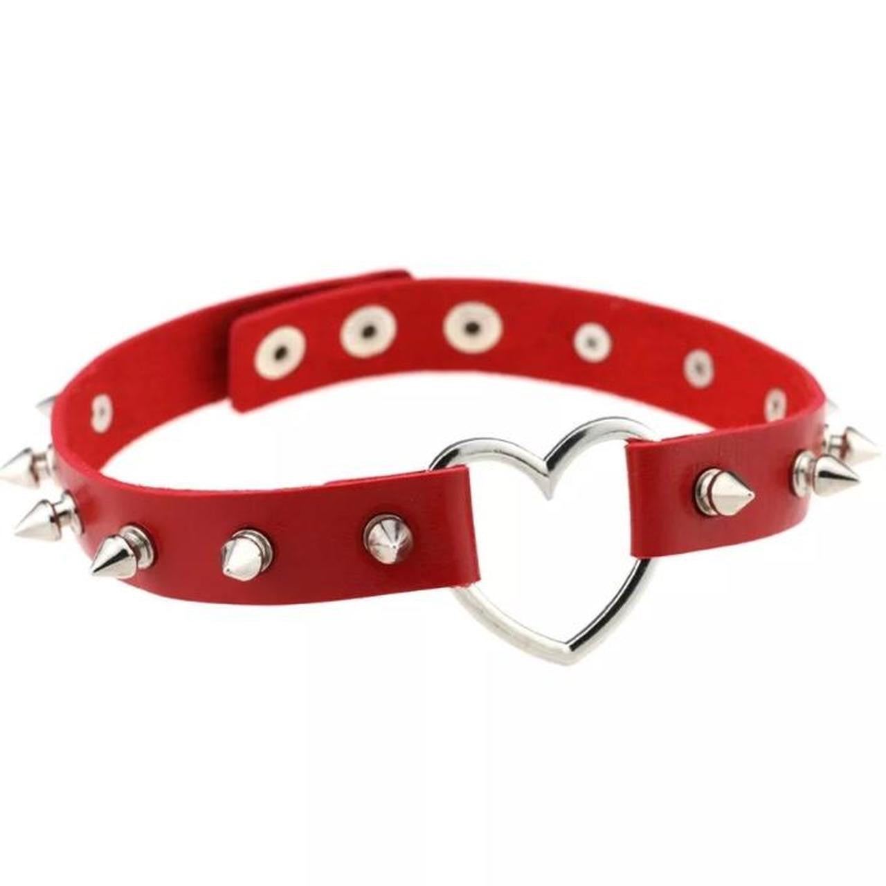 Red Faux Leather Spike Studded Gothic Choker