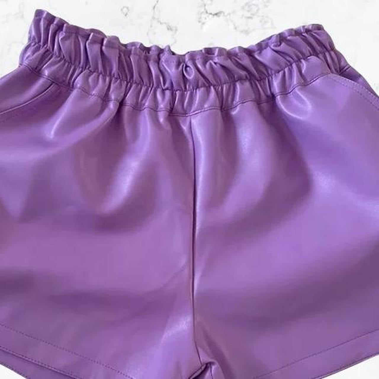 Purple Faux Leather Paperbag Shorts