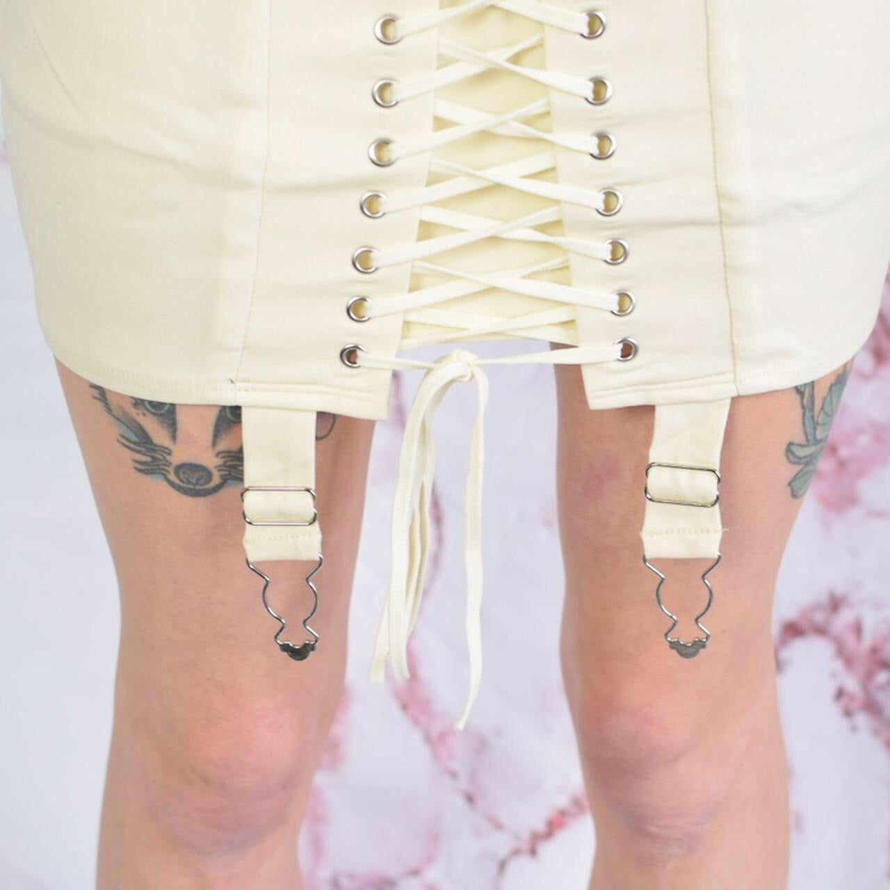 Cream Lace Up Bandage Suspender Mini Skirt