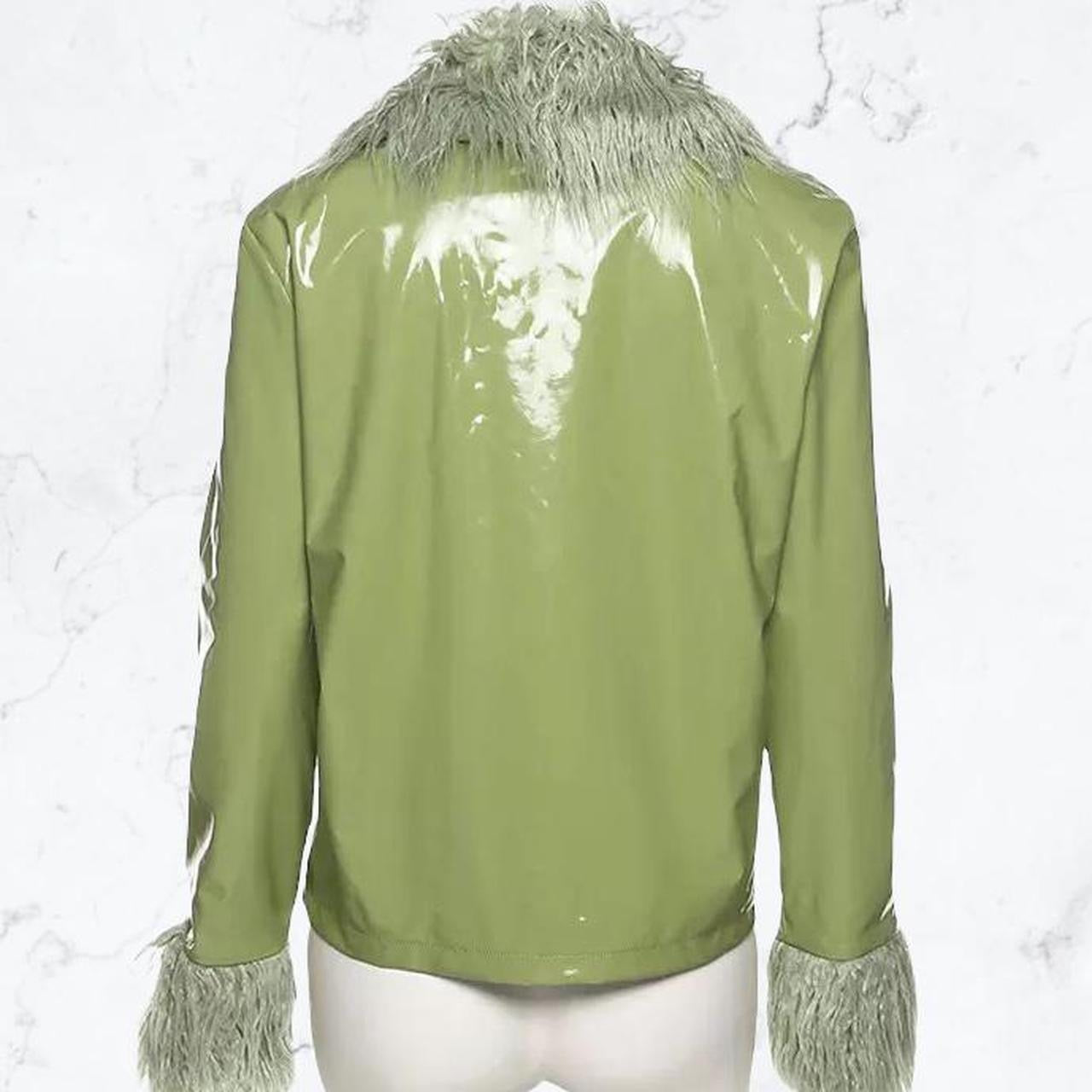 Green PVC Fluffy Faux Leather Jacket