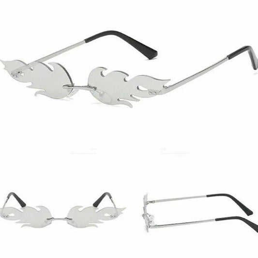 Silver Small Frame Flame Lens Sunglasses