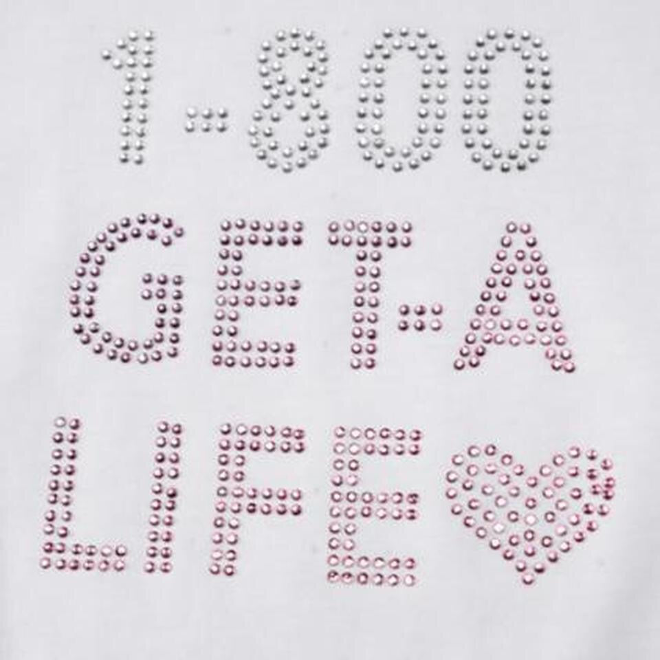 White 1-800 Get A Life Rhinestone Crop Top