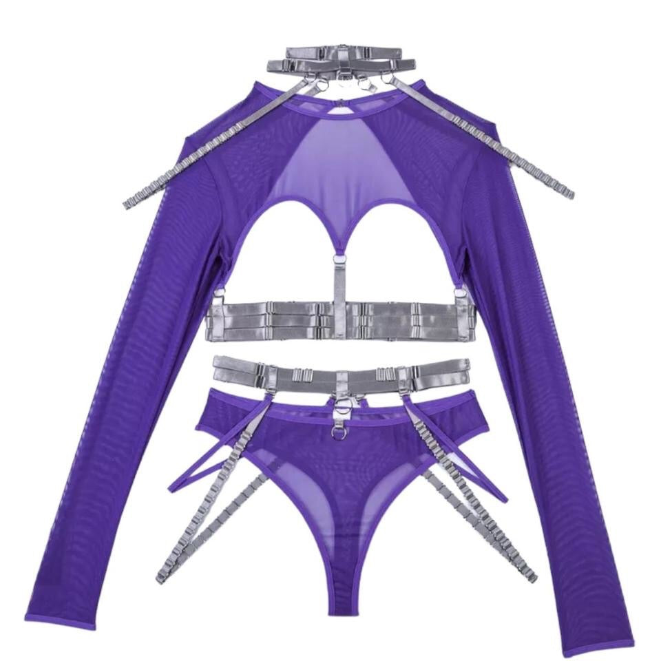 Mesh 4 Piece Techno Festival Lingerie Set